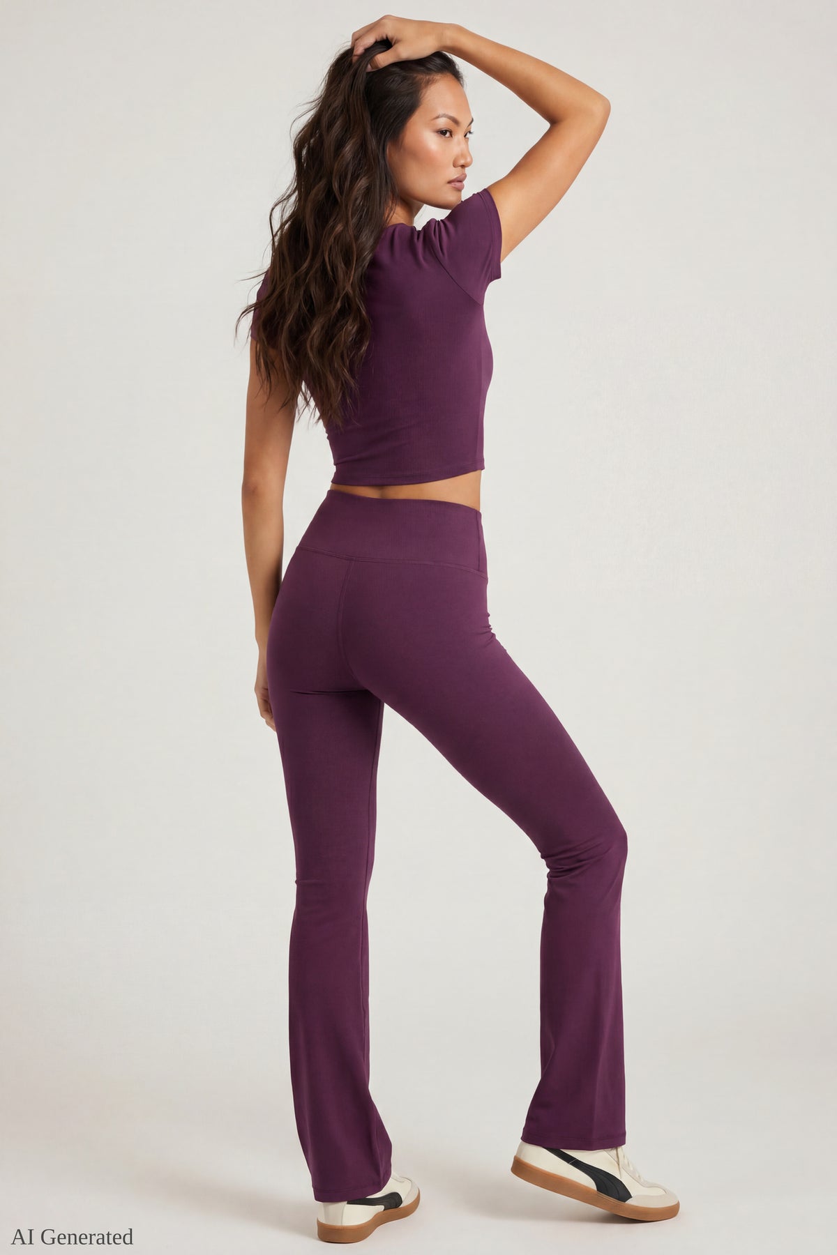Alt View 2. Square Neck T-Shirt & Flare Legging Set - Dark Purple