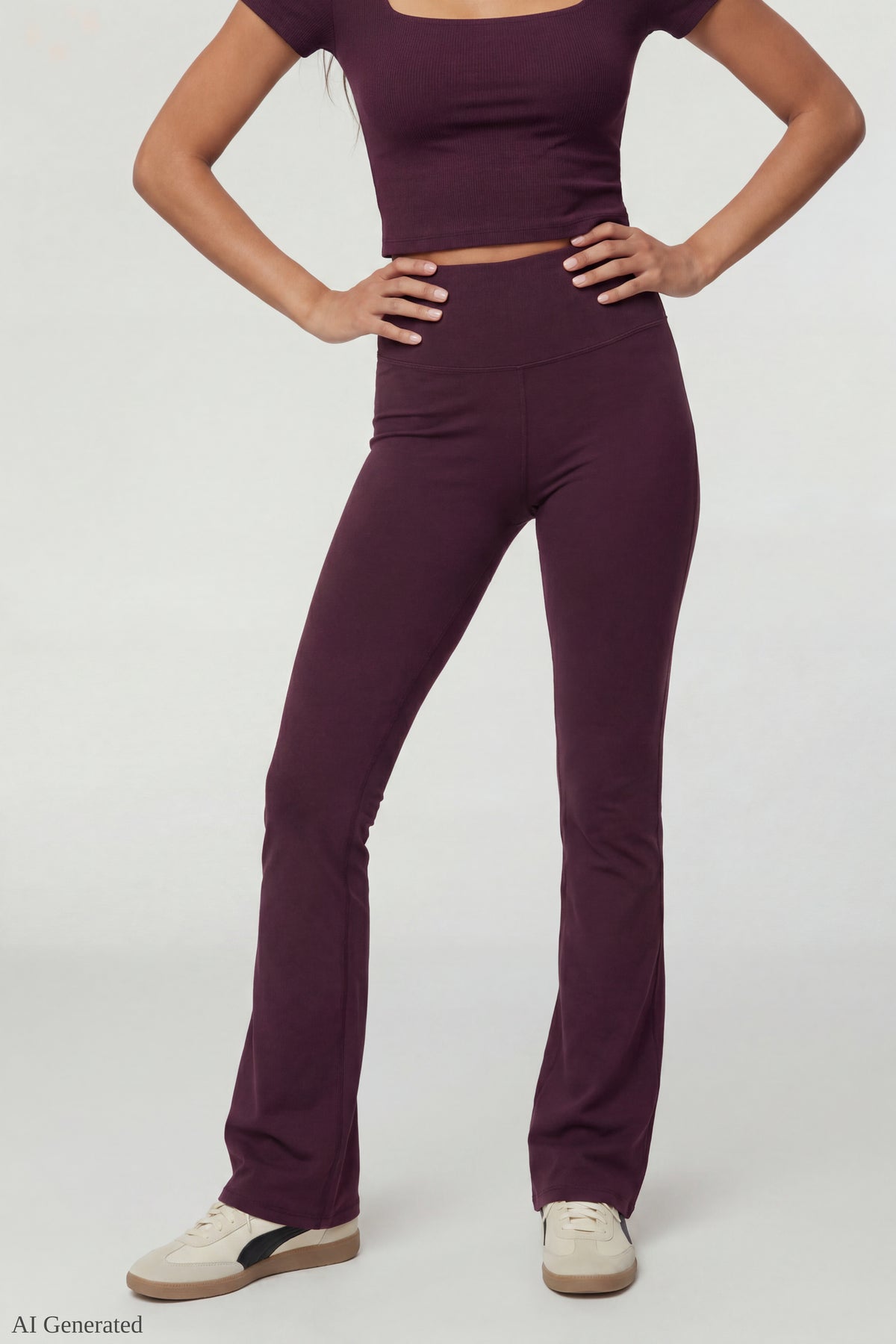 Alt View 3. Square Neck T-Shirt & Flare Legging Set - Dark Purple
