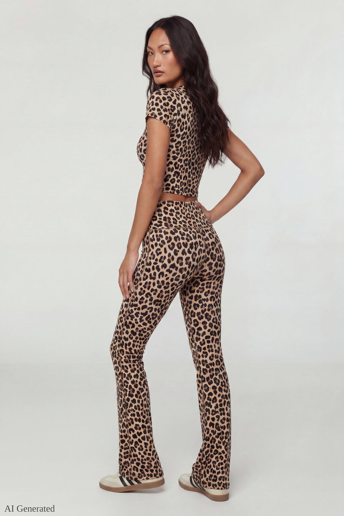 Alt View 2. Square Neck T-Shirt & Flare Legging Set - Leopard
