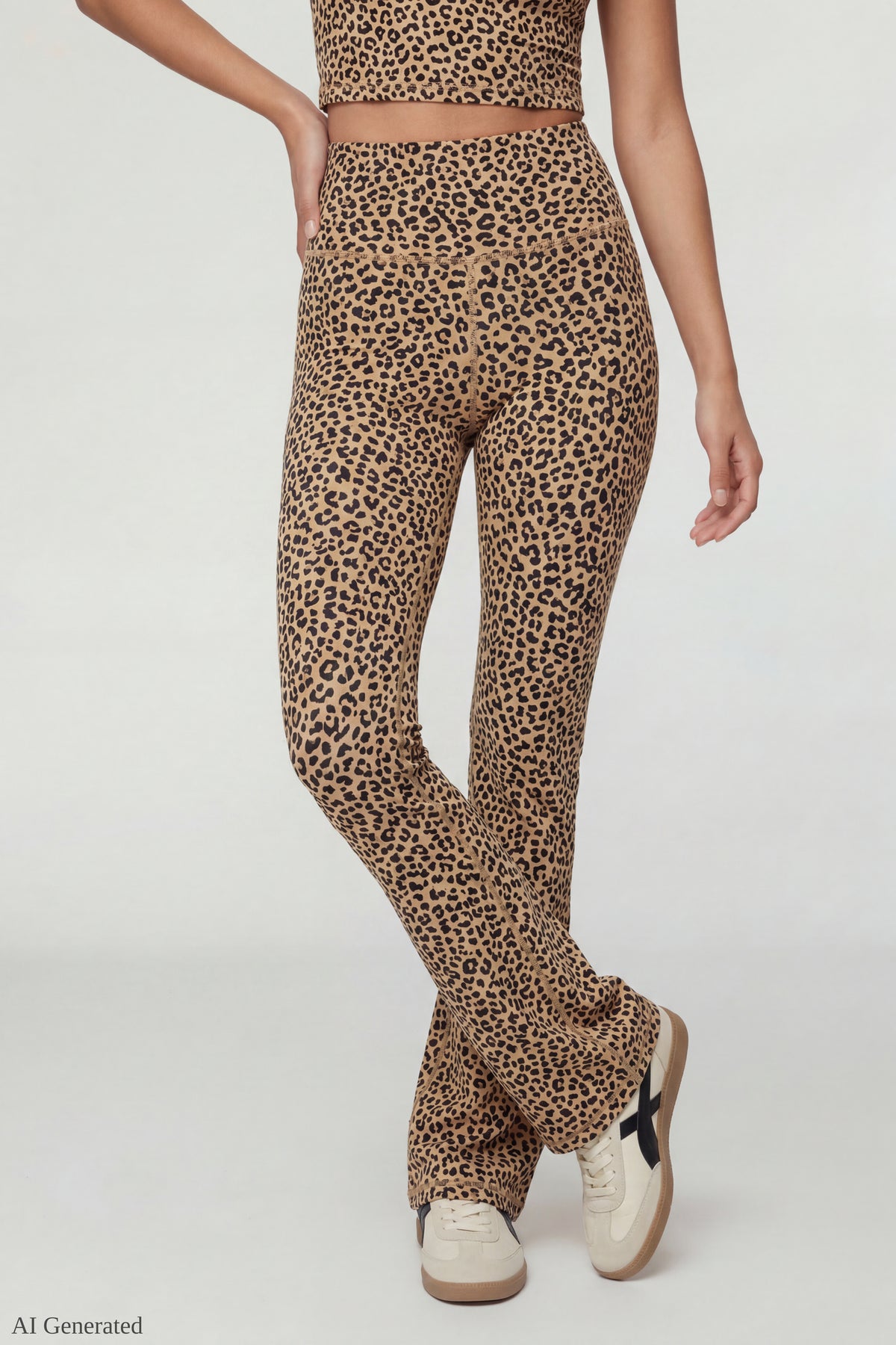 Alt View 3. Square Neck T-Shirt & Flare Legging Set - Leopard