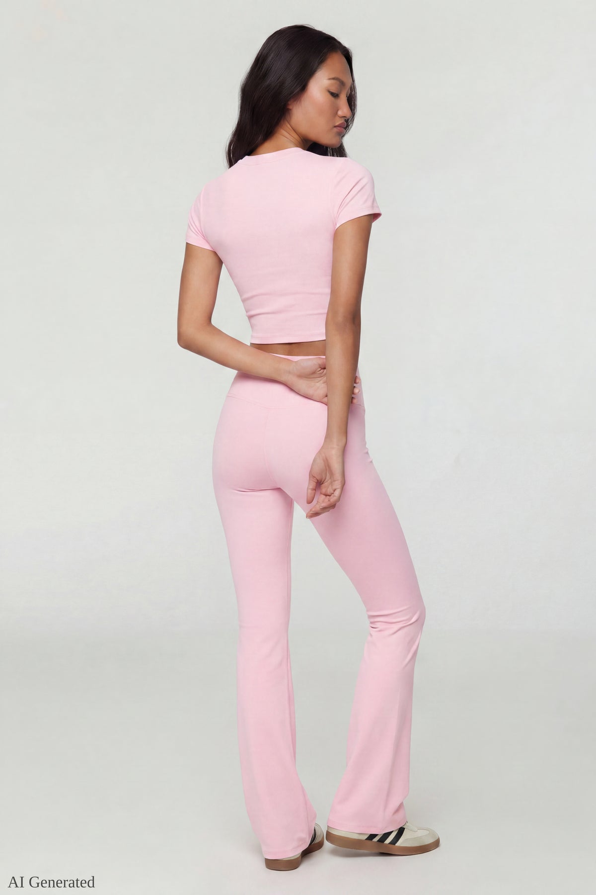 Alt View 2. Square Neck T-Shirt & Flare Legging Set - Pink