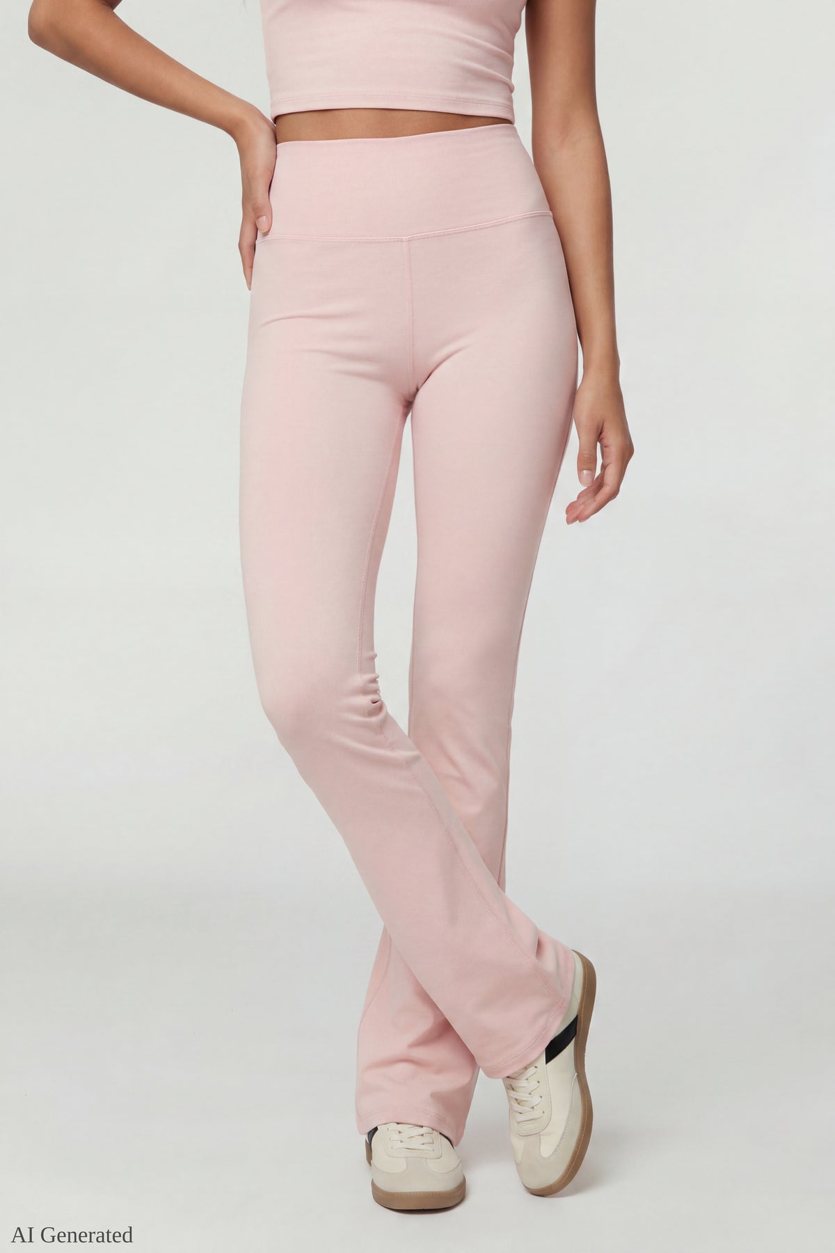 Alt View 3. Square Neck T-Shirt & Flare Legging Set - Pink