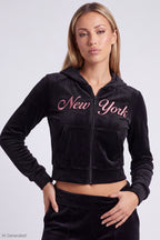 Velour Embroidered Zip Hoodie