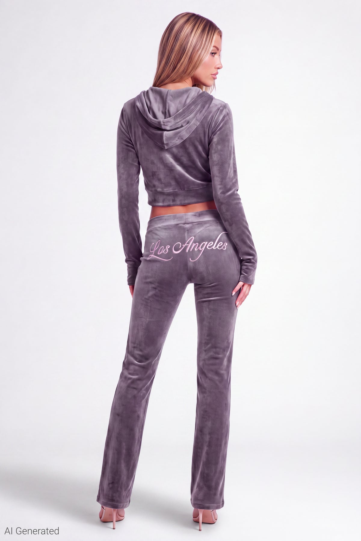 Alt View 3. Velour Embroidered Zip Hoodie - Charcoal