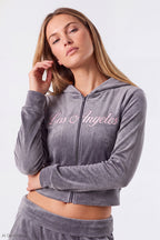 Velour Embroidered Zip Hoodie