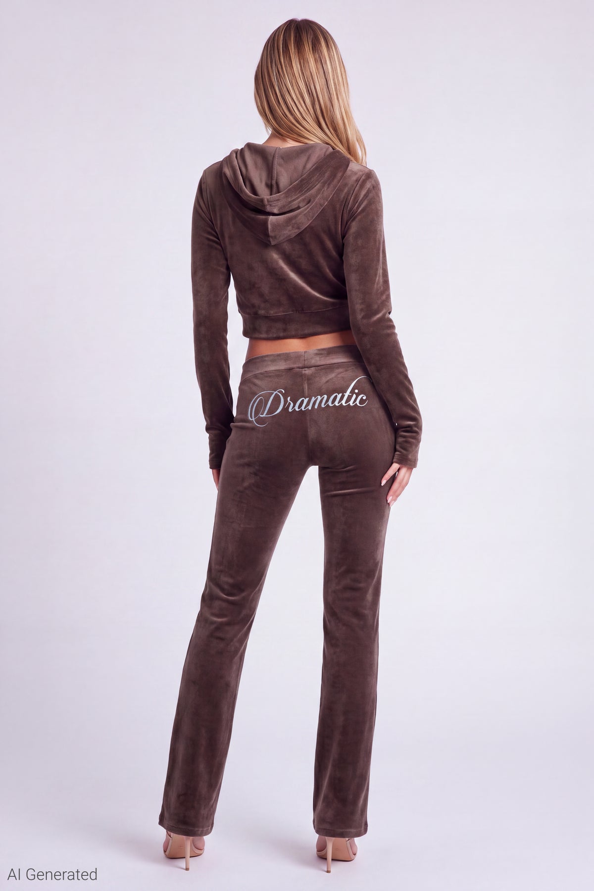 Alt View 3. Velour Embroidered Zip Hoodie - Brown