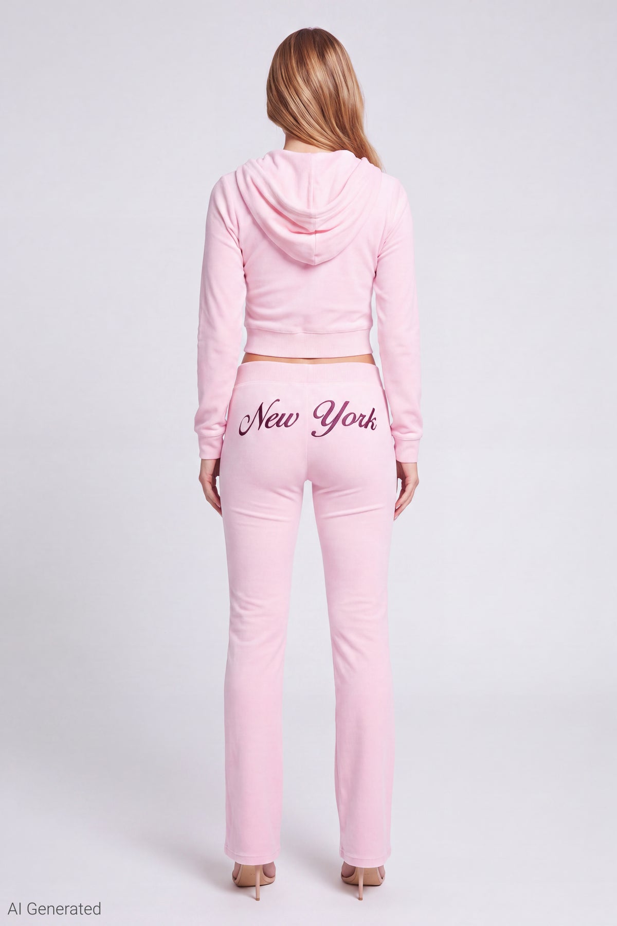 Alt View 3. Velour Embroidered Zip Hoodie - Pink