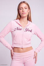 Velour Embroidered Zip Hoodie