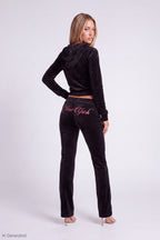 Velour Embroidered Flare Pant