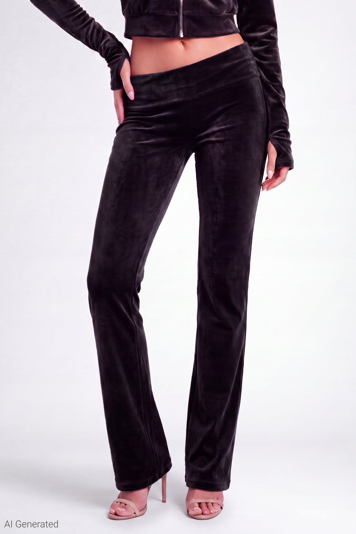 Alt View 2. Velour Embroidered Flare Pant - Black