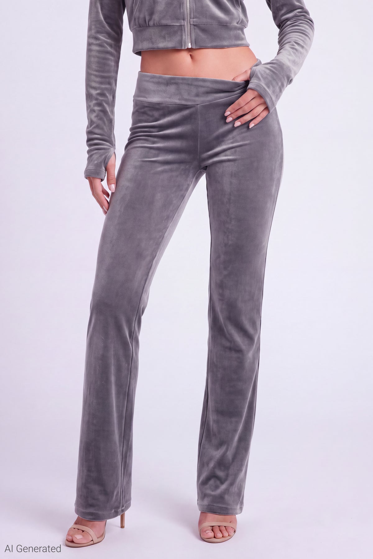 Alt View 3. Velour Embroidered Flare Pant - Charcoal