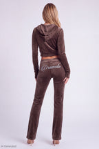 Velour Embroidered Flare Pant