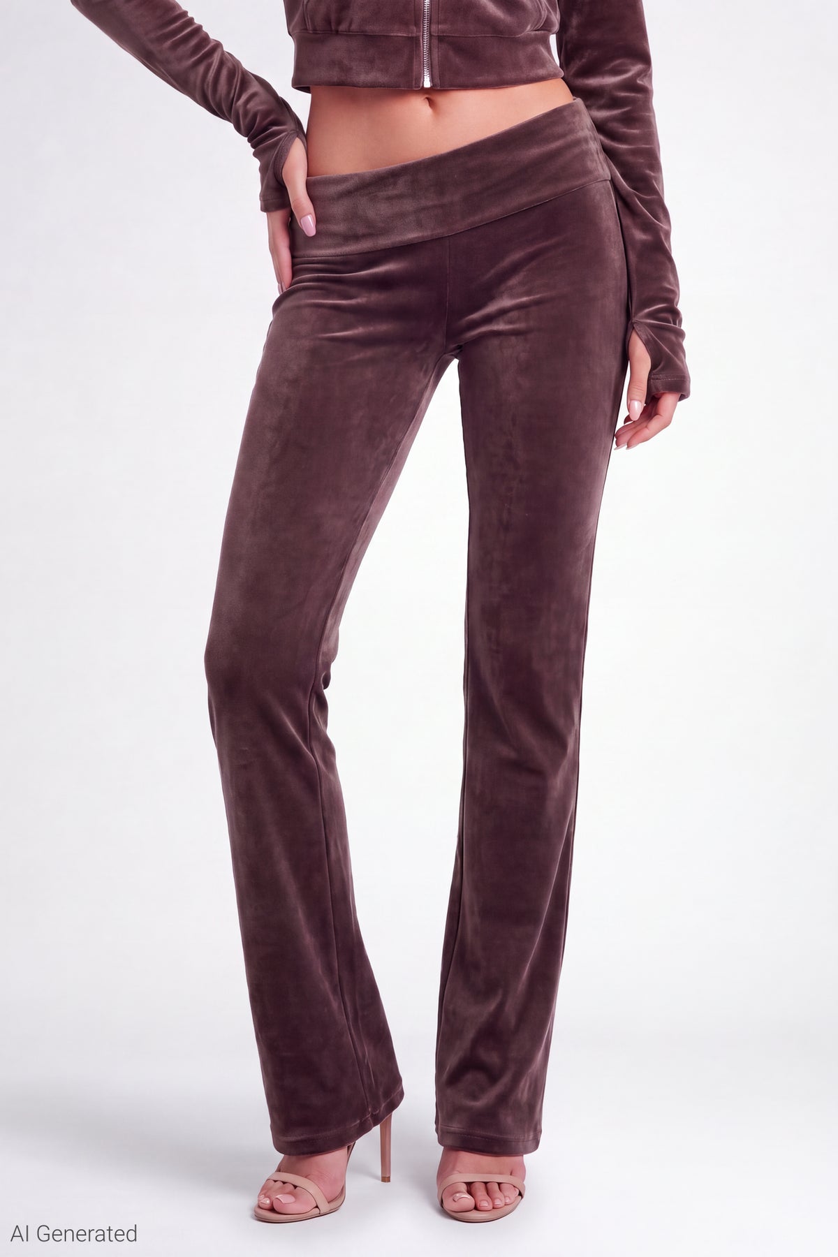 Alt View 3. Velour Embroidered Flare Pant - Brown