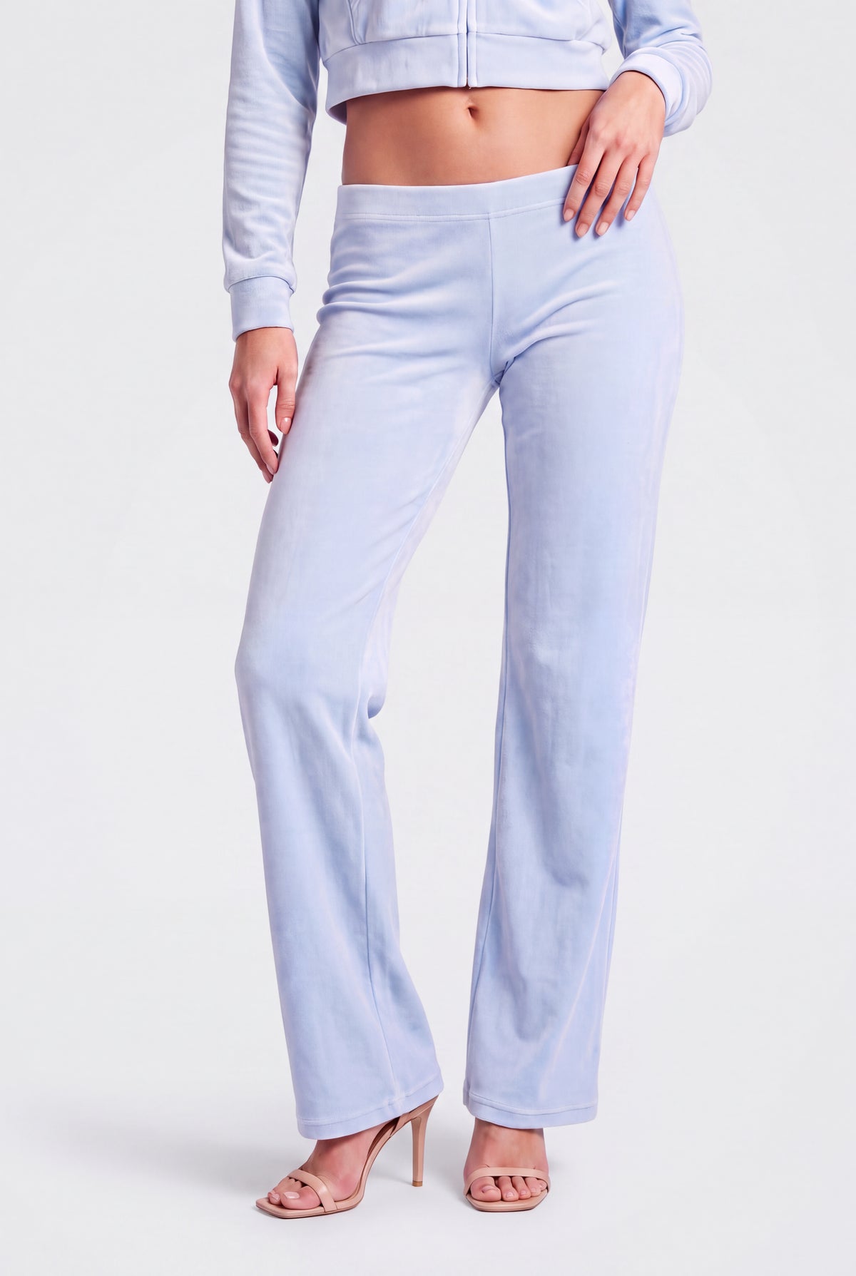 Alt View 3. Velour Embroidered Flare Pant - Light Blue