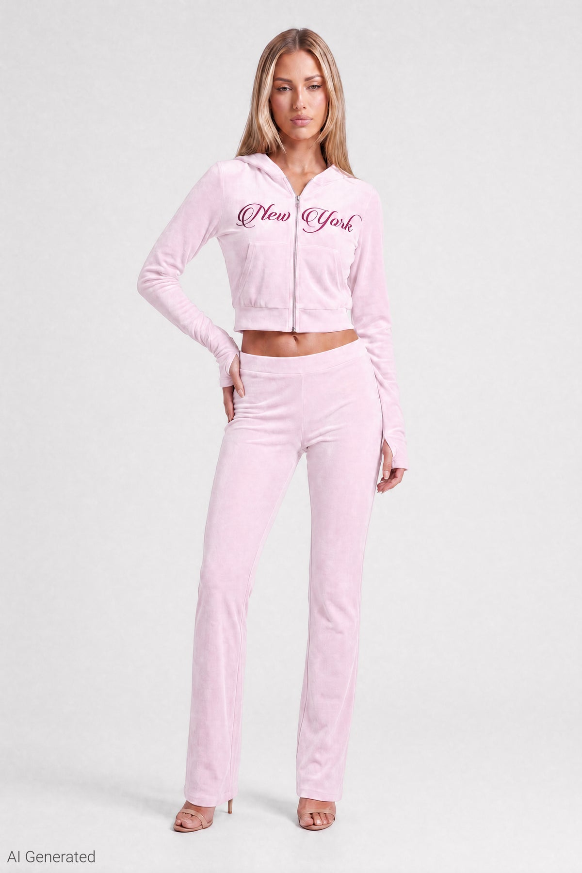 Alt View 2. Velour Embroidered Flare Pant - Pink