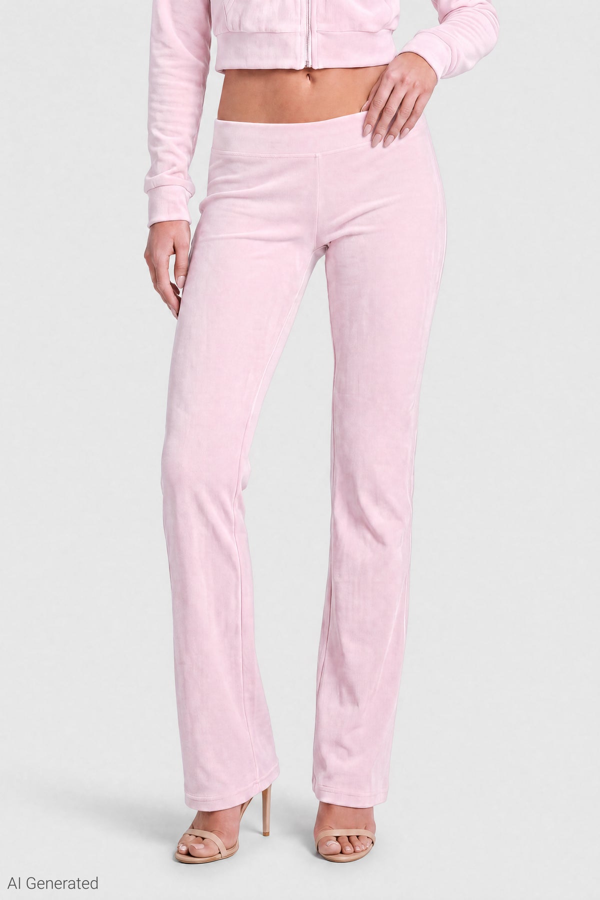 Alt View 3. Velour Embroidered Flare Pant - Pink