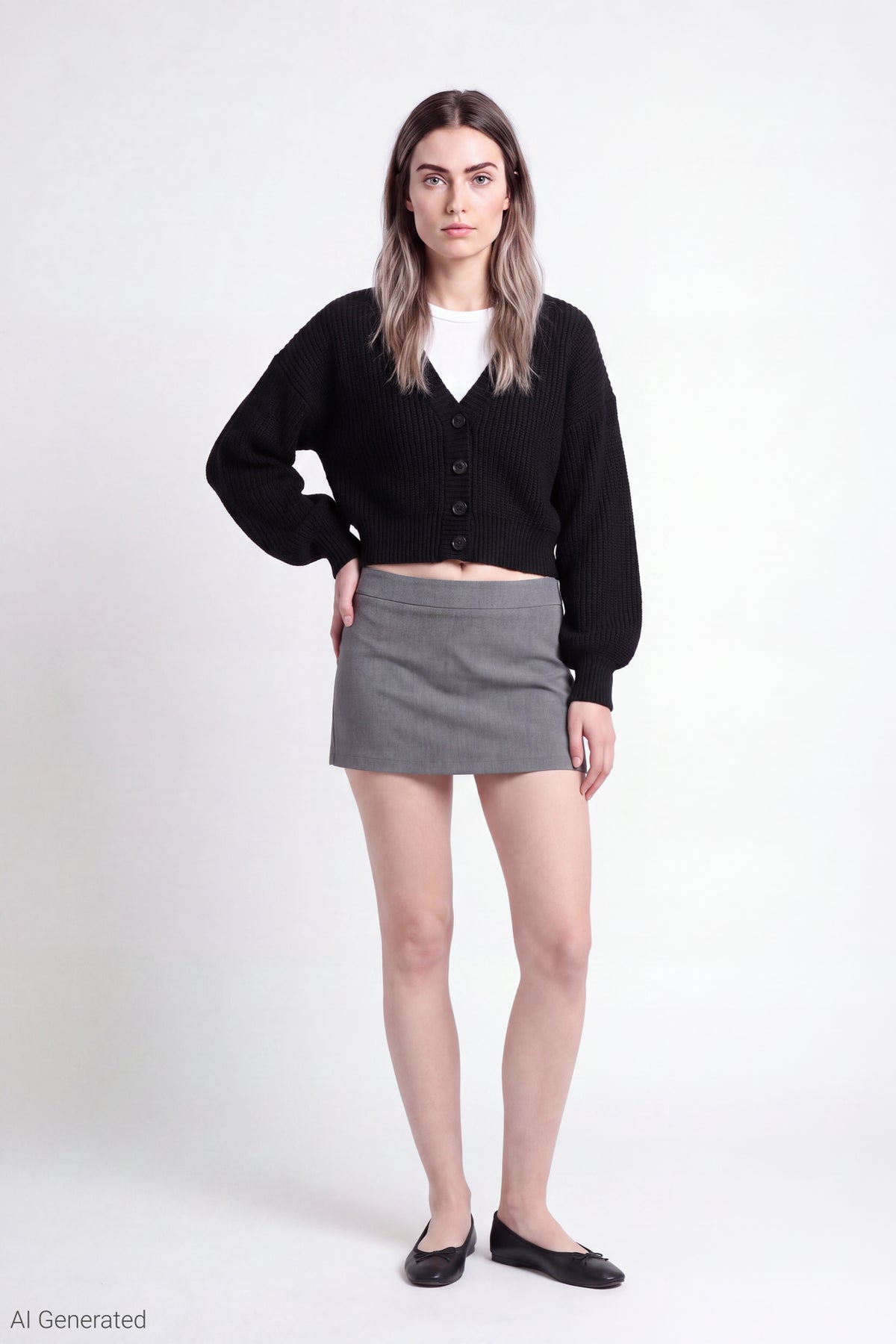 Alt View 2. Ribbed Knit Button Front Cardigan - Black