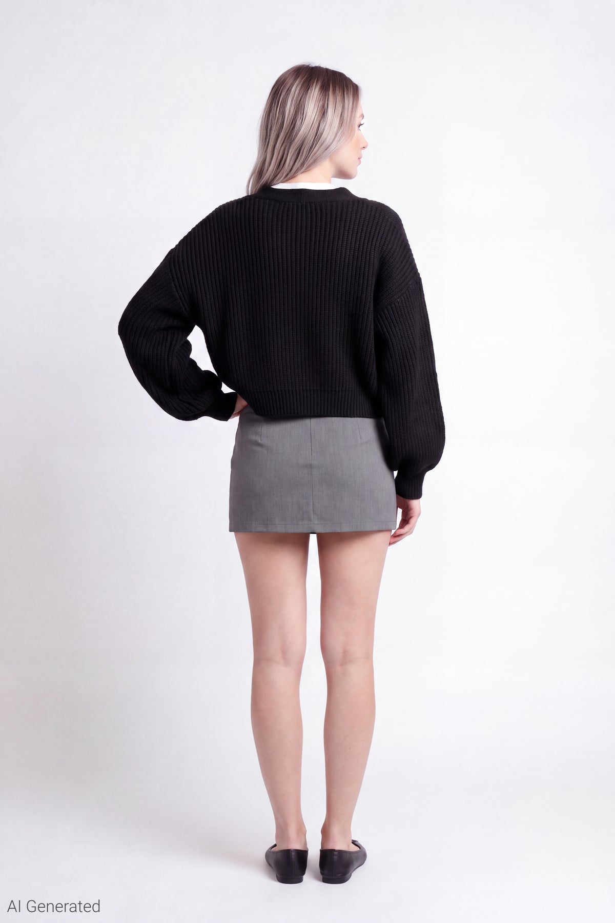 Alt View 3. Ribbed Knit Button Front Cardigan - Black