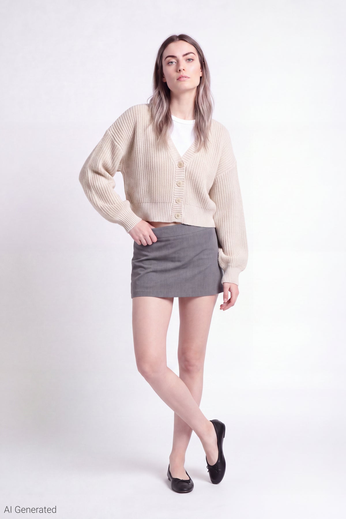 Alt View 2. Ribbed Knit Button Front Cardigan - Oatmeal
