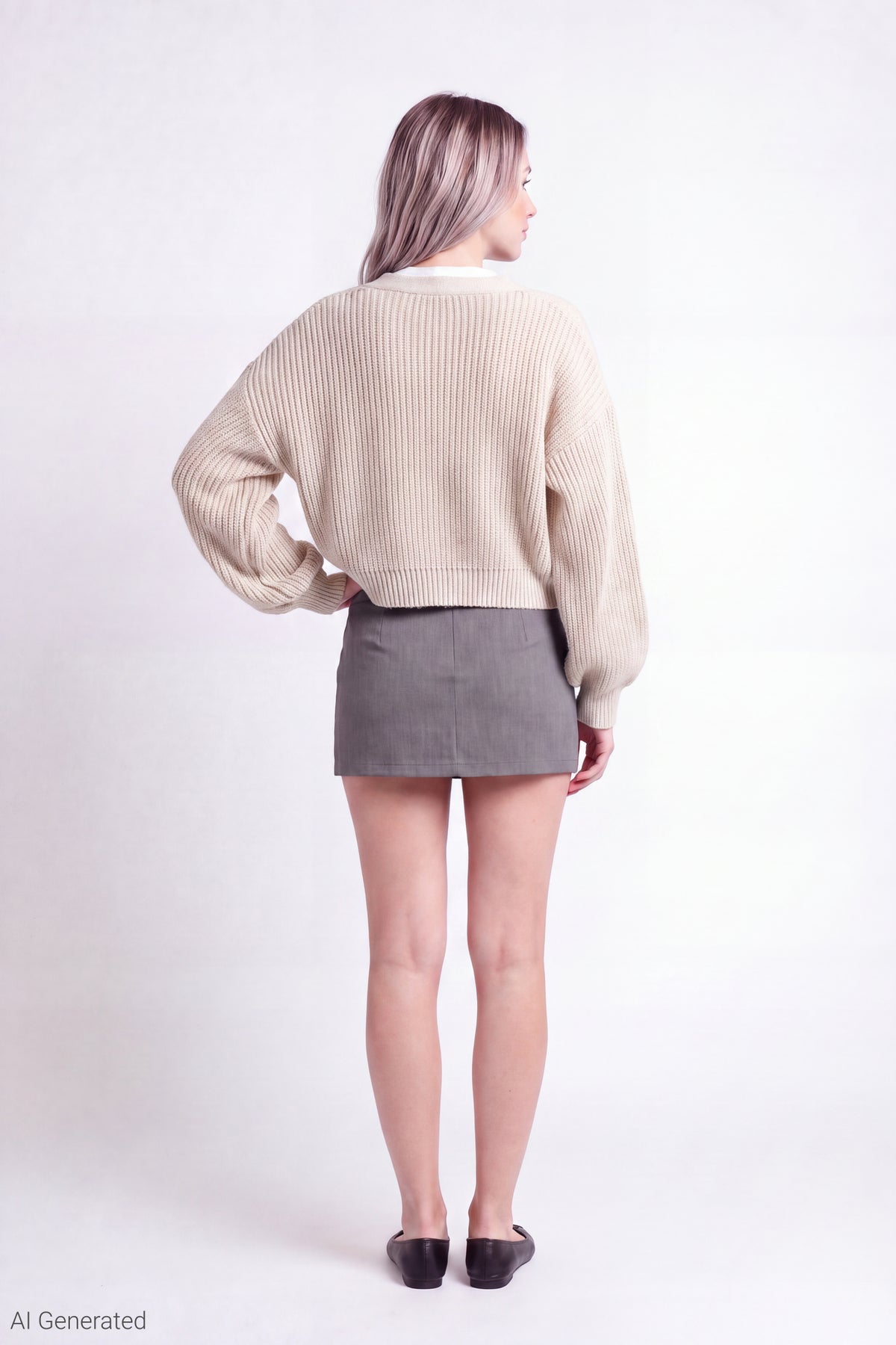 Alt View 3. Ribbed Knit Button Front Cardigan - Oatmeal