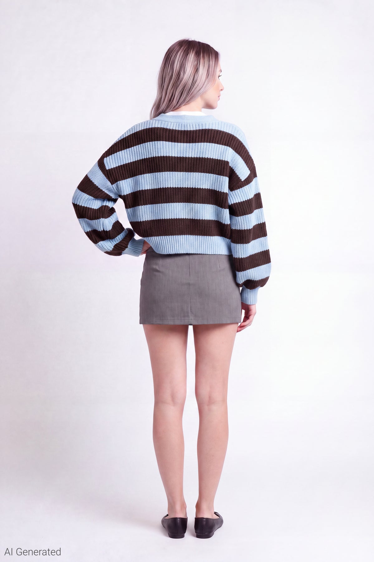 Alt View 3. Ribbed Knit Button Front Cardigan - Blue