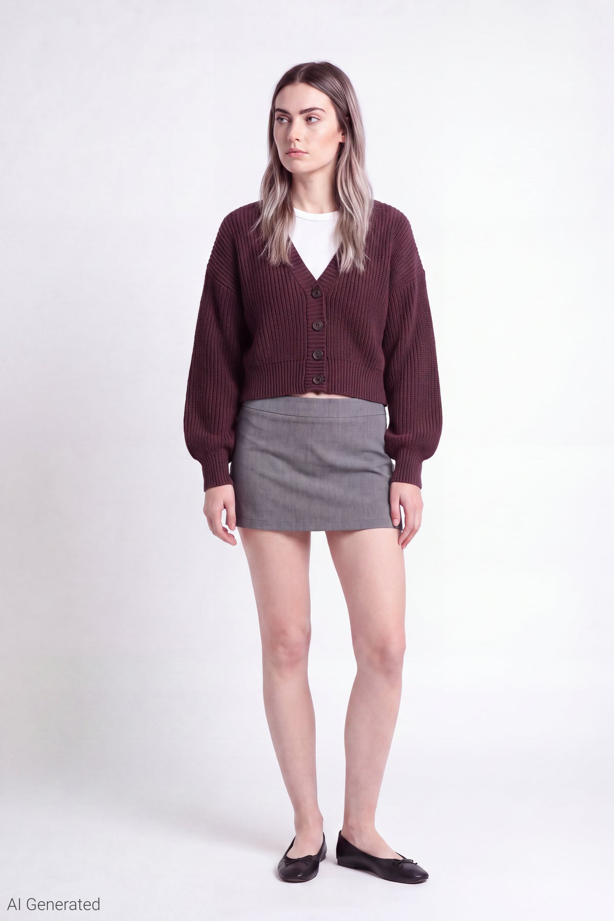 Alt View 2. Ribbed Knit Button Front Cardigan - Eggplant