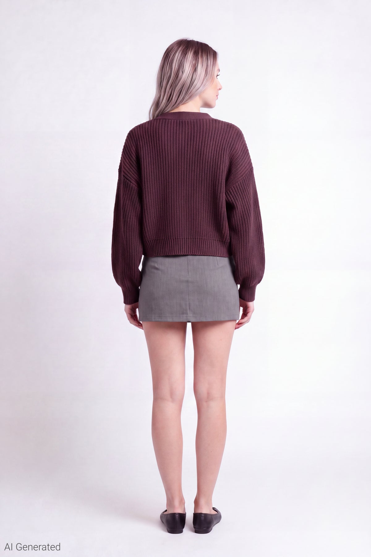 Alt View 3. Ribbed Knit Button Front Cardigan - Eggplant
