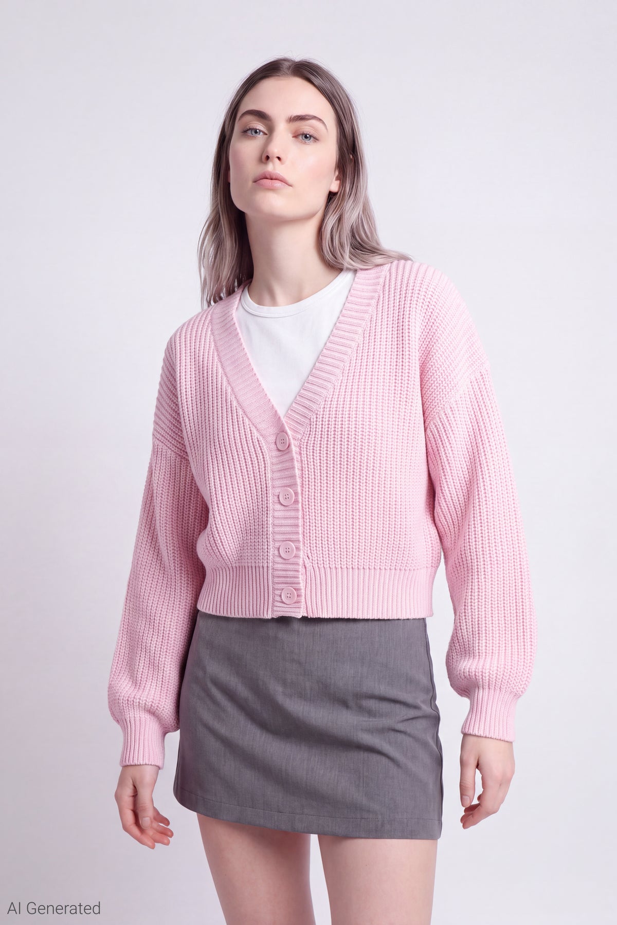 Ribbed Knit Button Front Cardigan - Pink