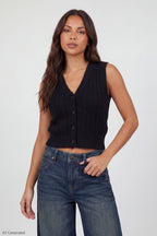 Cable Knit Button-Up Sweater Vest