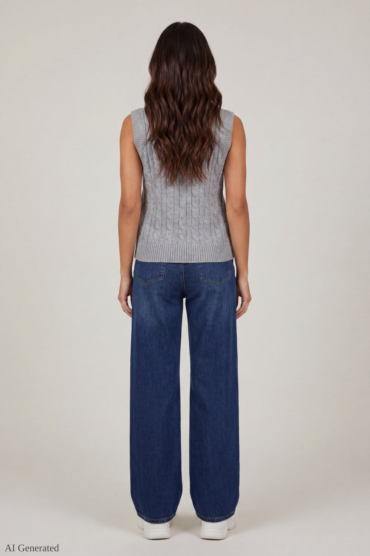 Alt View 3. Cable Knit Button-Up Sweater Vest - Heather Grey