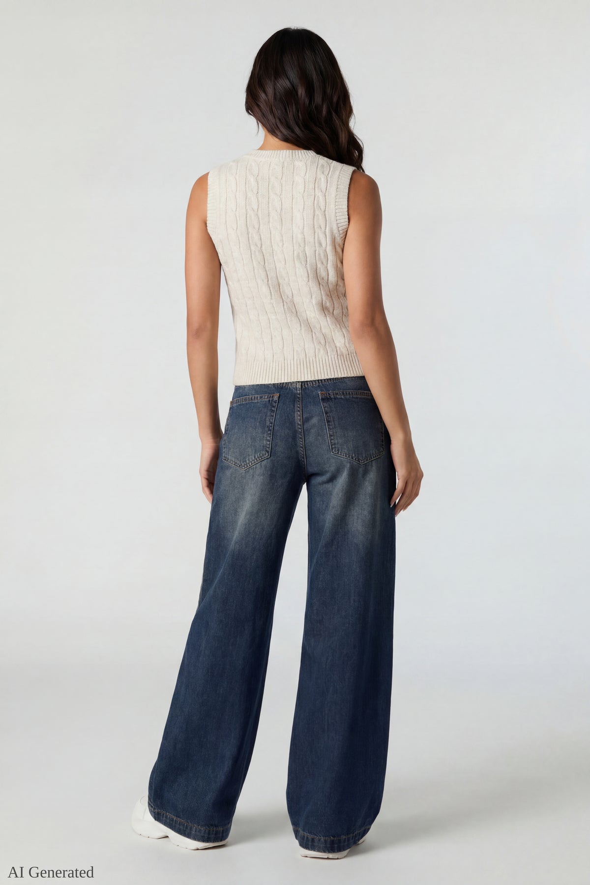 Alt View 3. Cable Knit Button-Up Sweater Vest - Oatmeal