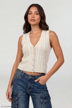Cable Knit Button-Up Sweater Vest