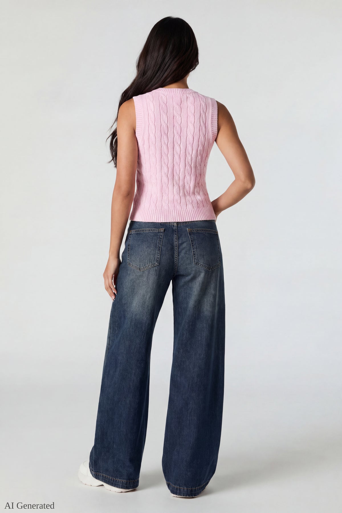 Alt View 3. Cable Knit Button-Up Sweater Vest - Pink