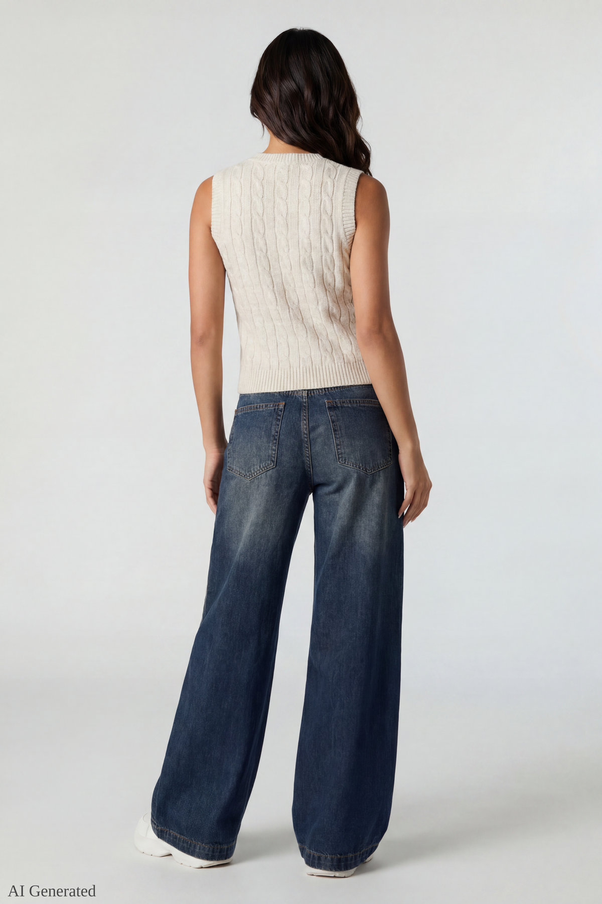 Alt View 3. Cable Knit Button-Up Sweater Vest - Oatmeal