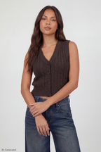 Cable Knit Button-Up Sweater Vest
