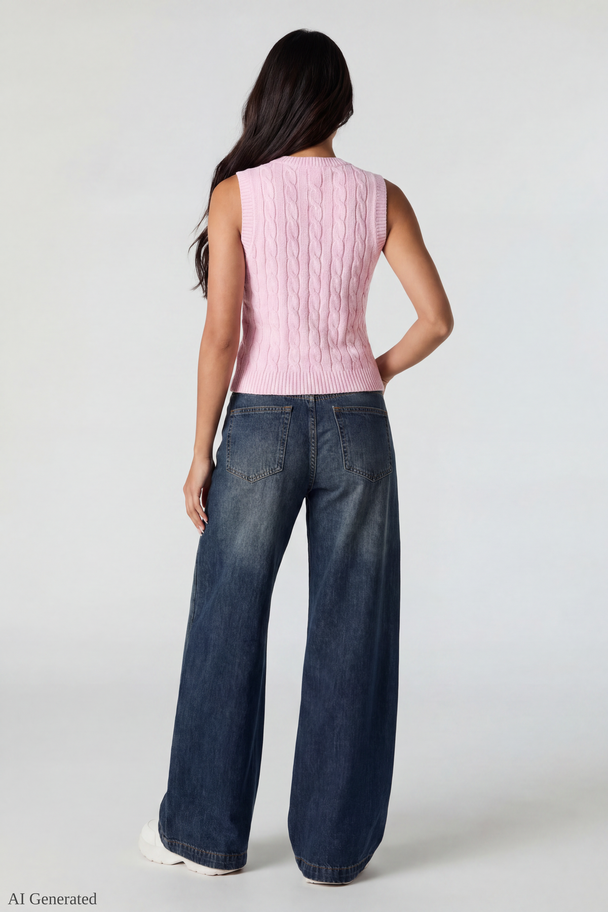 Alt View 3. Cable Knit Button-Up Sweater Vest - Pink