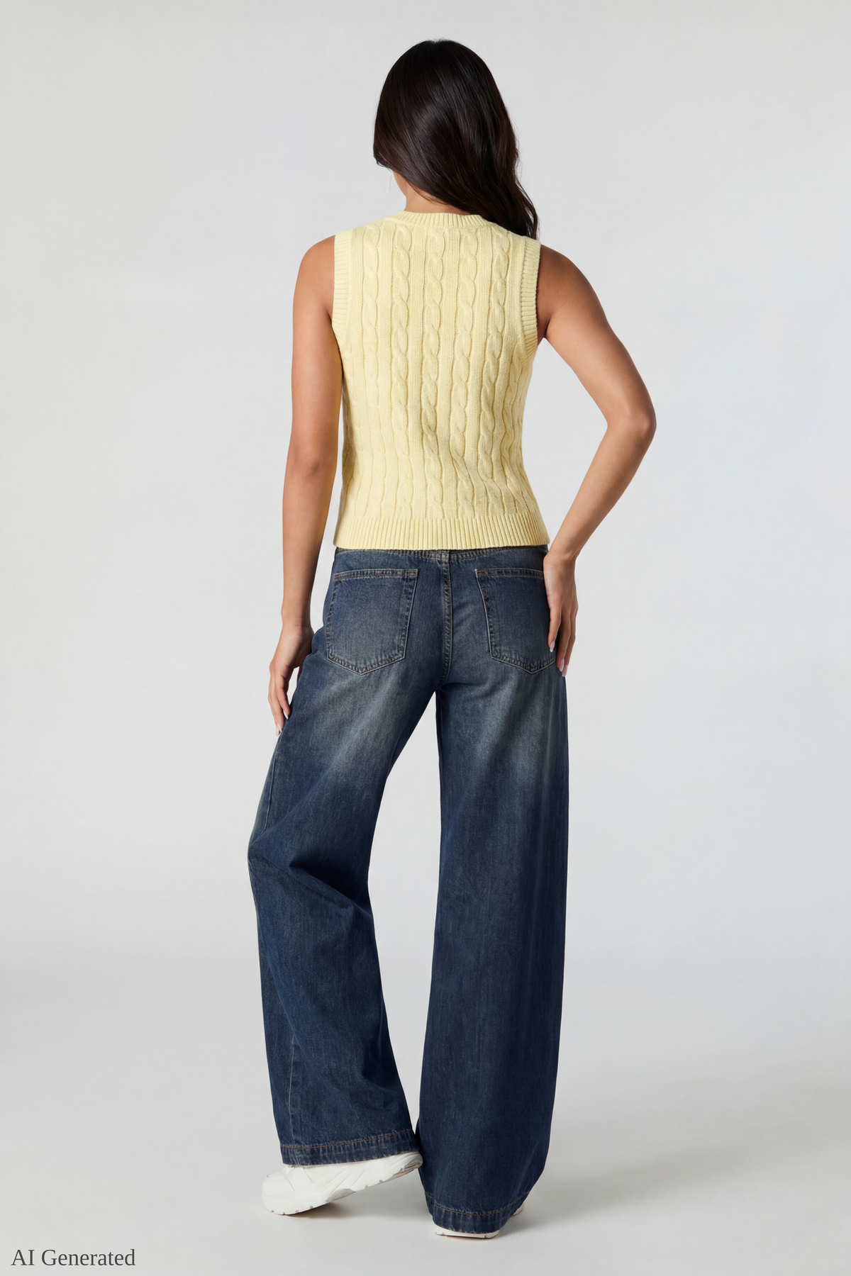 Alt View 3. Cable Knit Button-Up Sweater Vest - Yellow