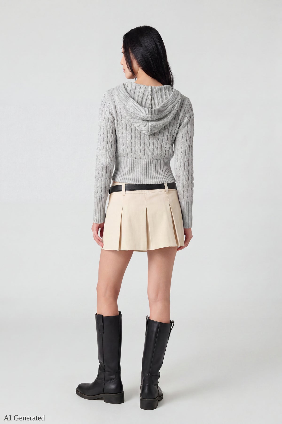 Alt View 3. Cable Knit Hooded Cardigan - Heather Grey