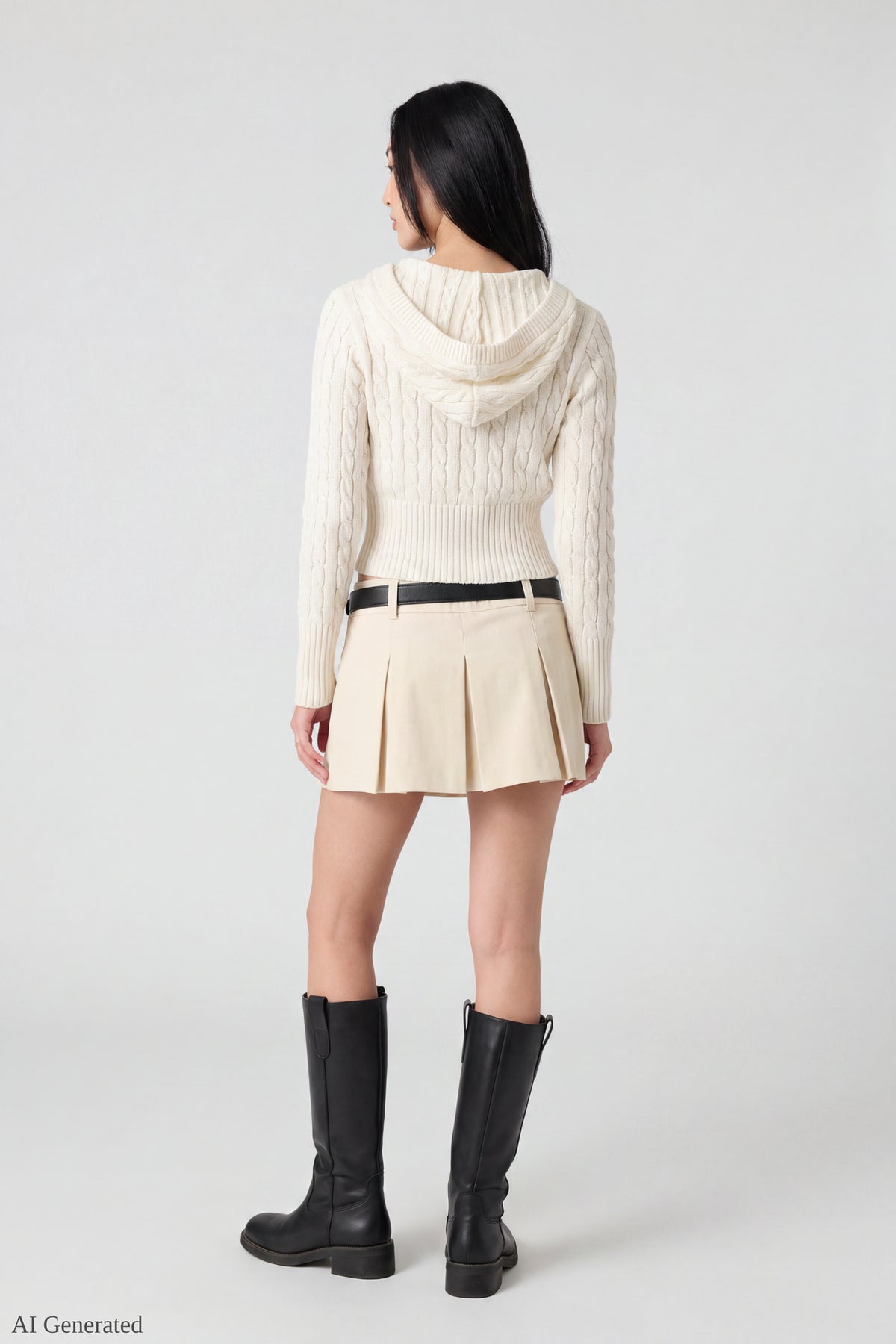 Alt View 3. Cable Knit Hooded Cardigan - White