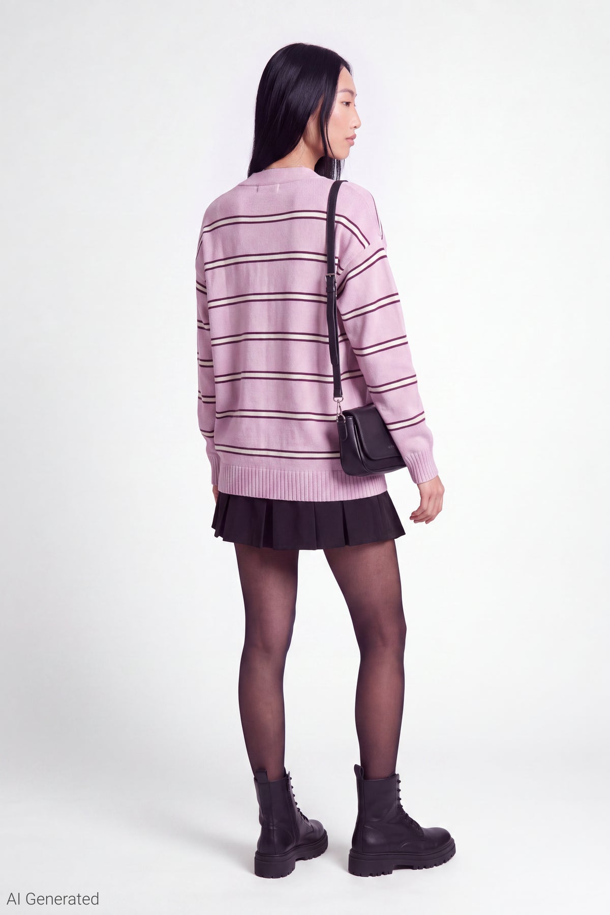 Alt View 3. Striped V-Neck Button-Up Cardigan - Lilac
