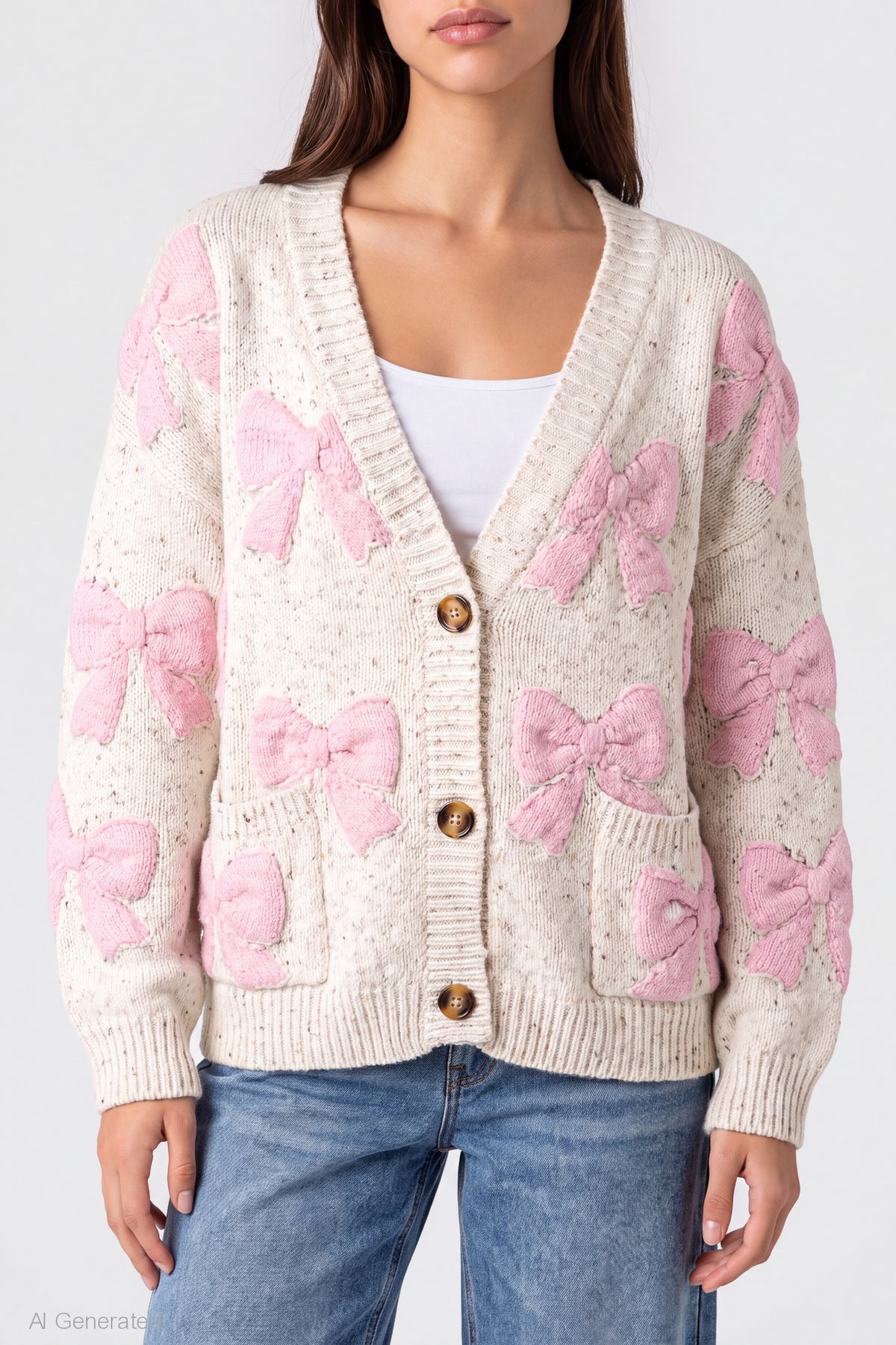 Alt View 4. Chenille Embroidered Button Front Cardigan - Cream