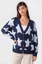Chenille Embroidered Button Front Cardigan