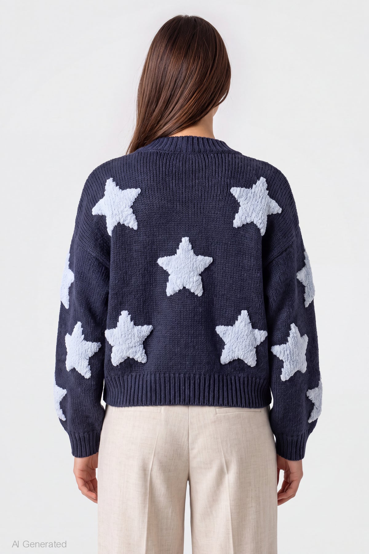 Alt View 2. Chenille Embroidered Button Front Cardigan - Dark Blue