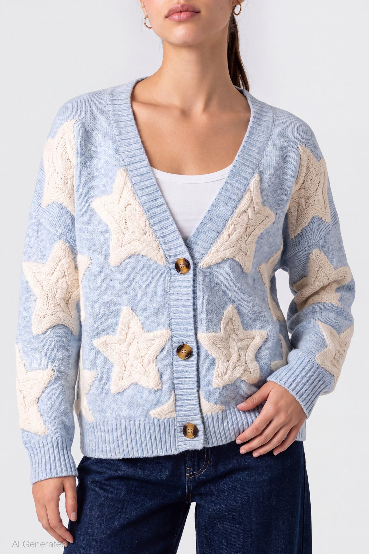 Alt View 4. Chenille Embroidered Button Front Cardigan - Light Blue