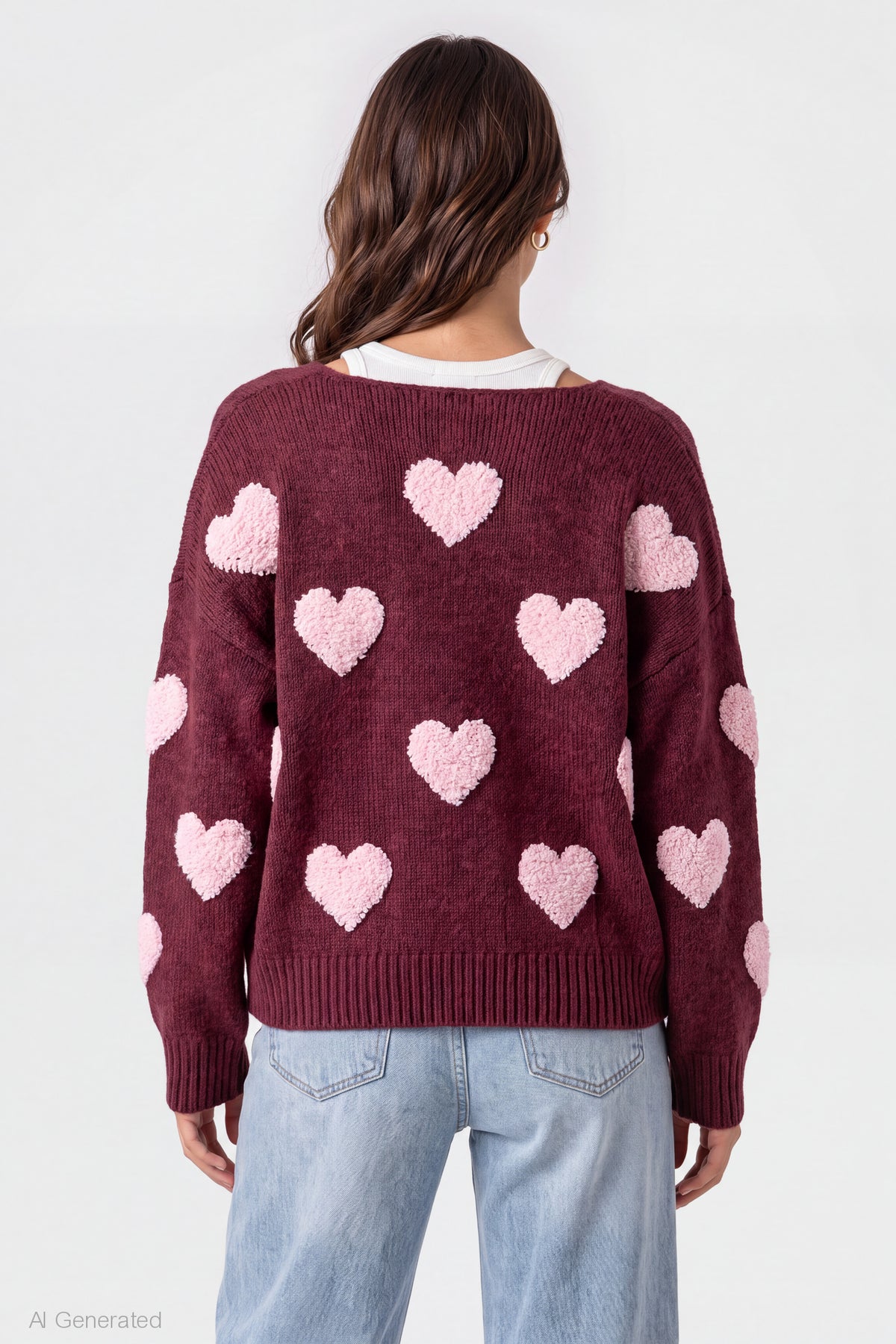 Alt View 2. Chenille Embroidered Button Front Cardigan - Dark Red