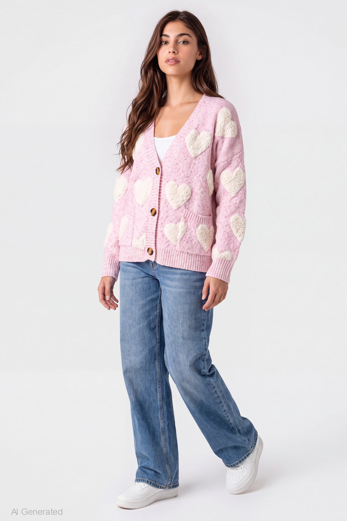 Alt View 3. Chenille Embroidered Button Front Cardigan - Pink