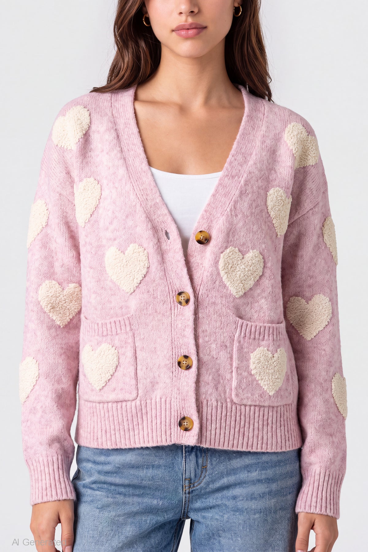 Alt View 4. Chenille Embroidered Button Front Cardigan - Pink