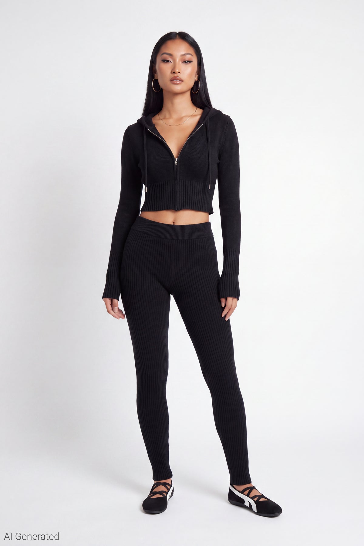 Alt View 2. Zip-Up Sweater Hoodie - Black