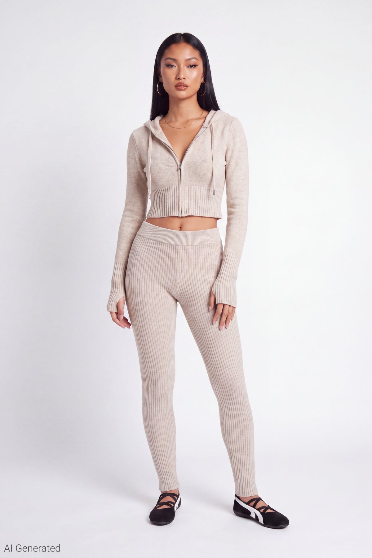 Alt View 2. Zip-Up Sweater Hoodie - Oatmeal