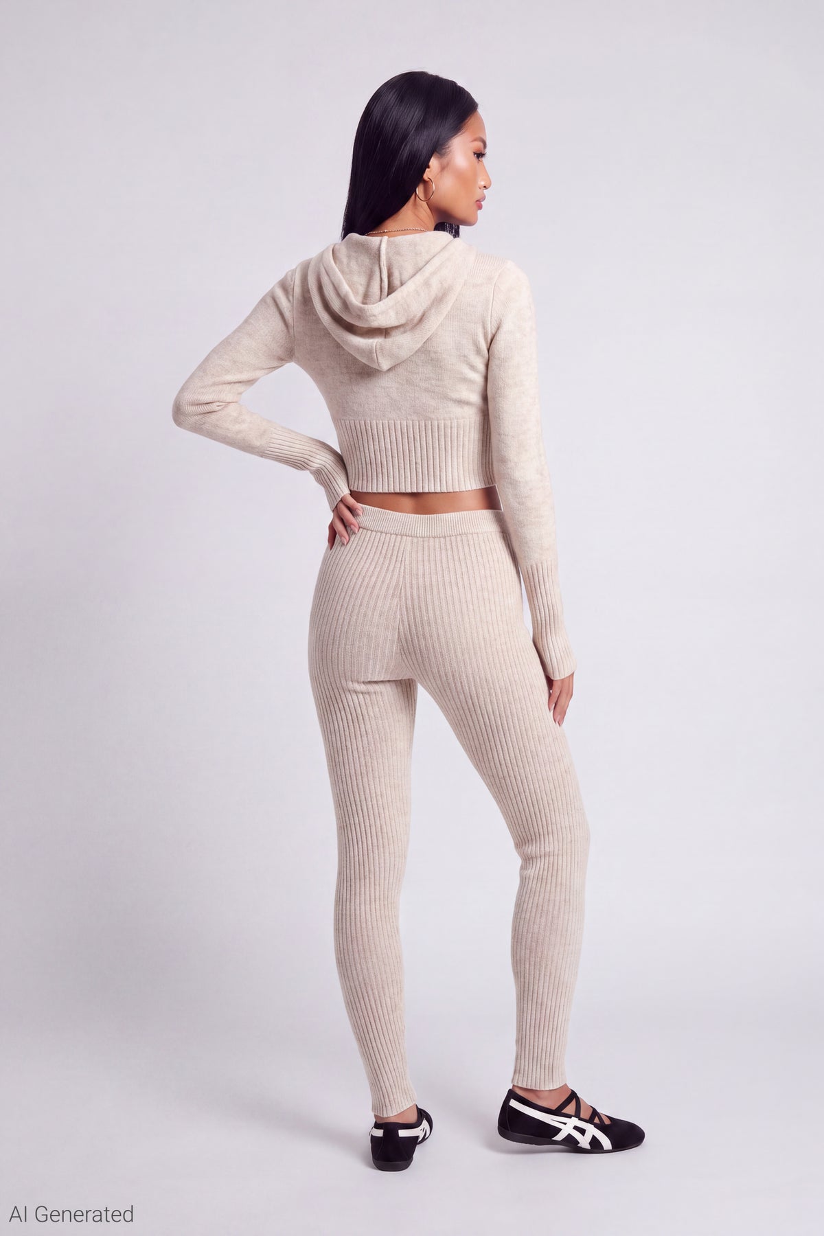 Alt View 3. Zip-Up Sweater Hoodie - Oatmeal